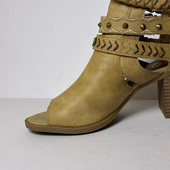 Sugar Riverdale Ankle Booties Women 8 Brown Block Heel Studded Beads Back Zip - Picture 9 of 16